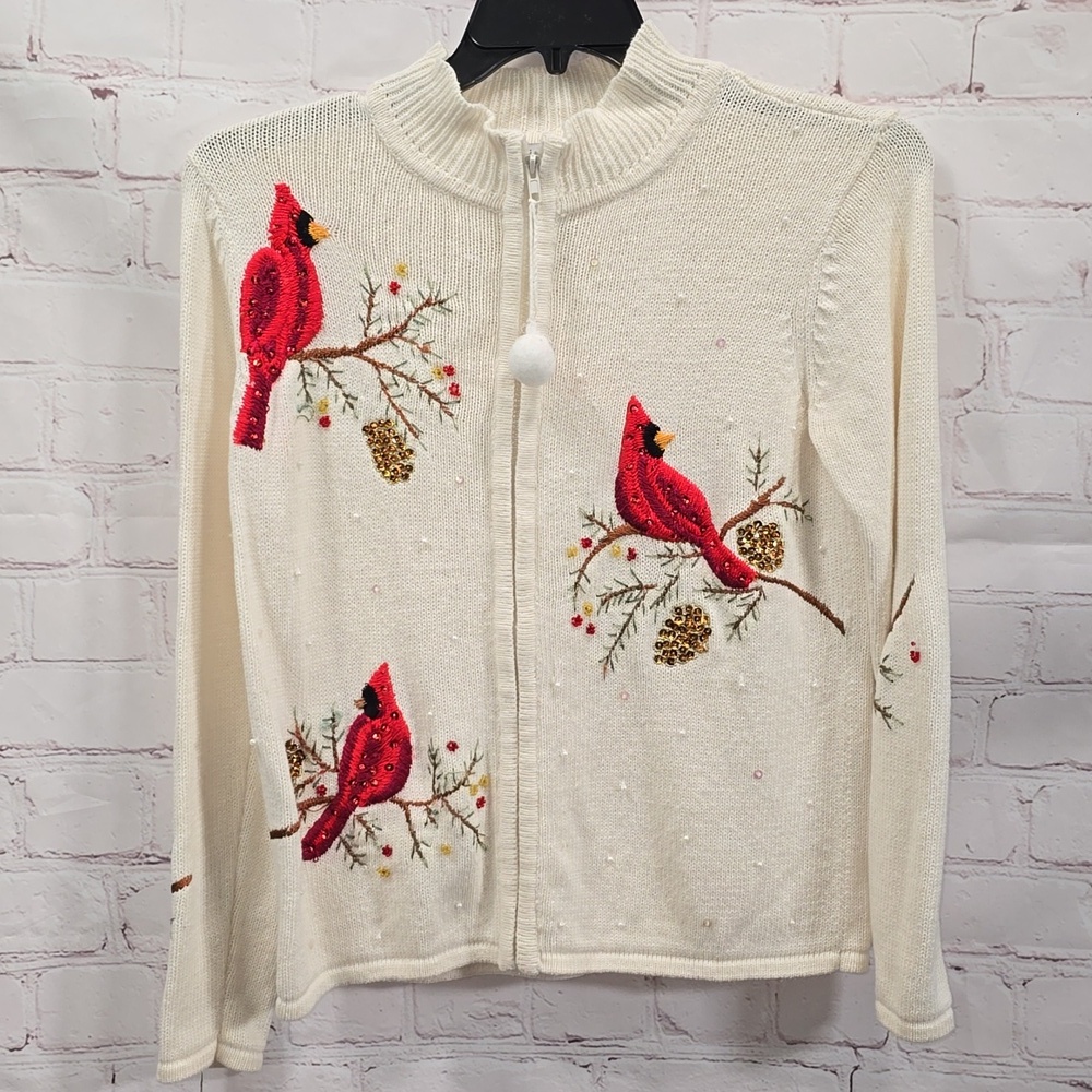 Vintage Tiara International Red Cardinal Ugly Christmas Sweater Womens Size M